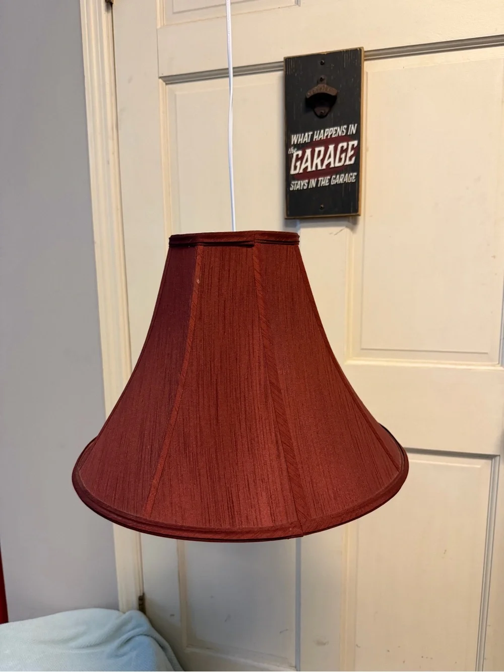 Vintage Red Fabric Bell Lamp Shade Plug-in Swag Light